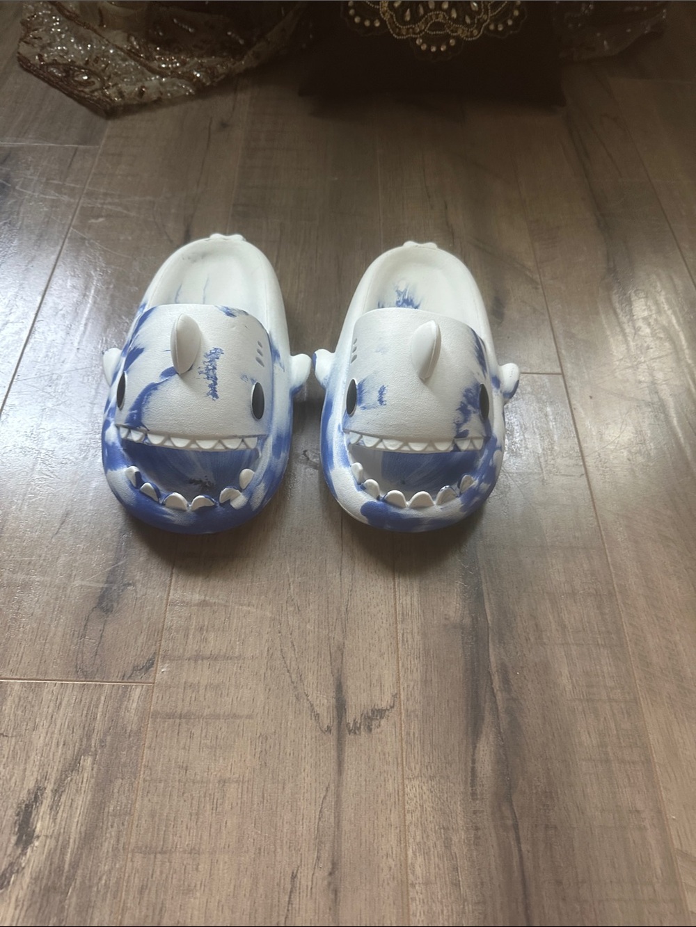 Shark Face Slip-On Clogs in White and Blue for women